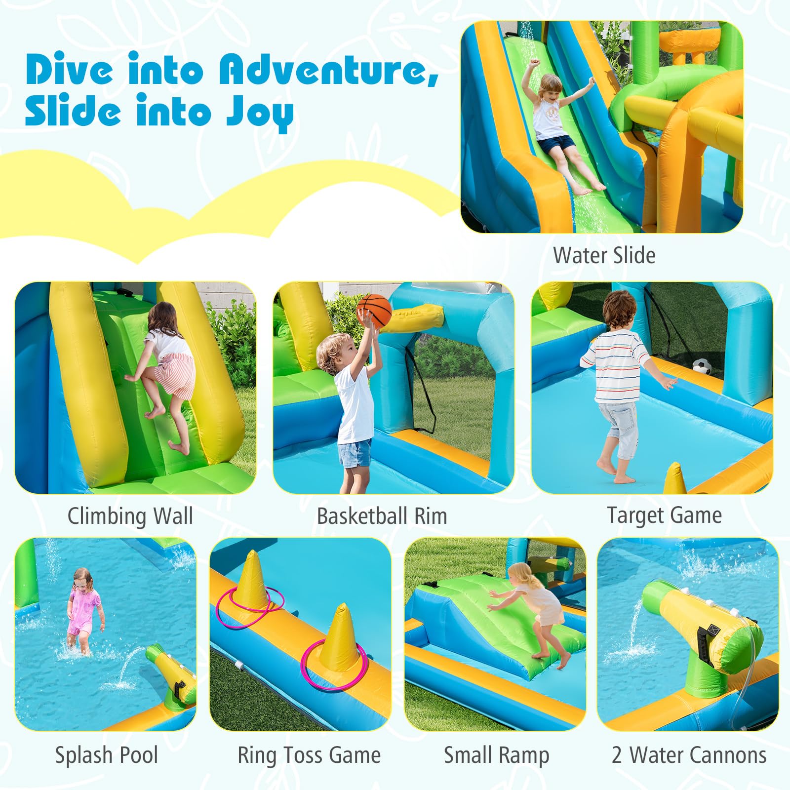 HOGEBABY Inflatable Water Slide Park 9-in-1 Water Slide with Basketball Rim - Image 2