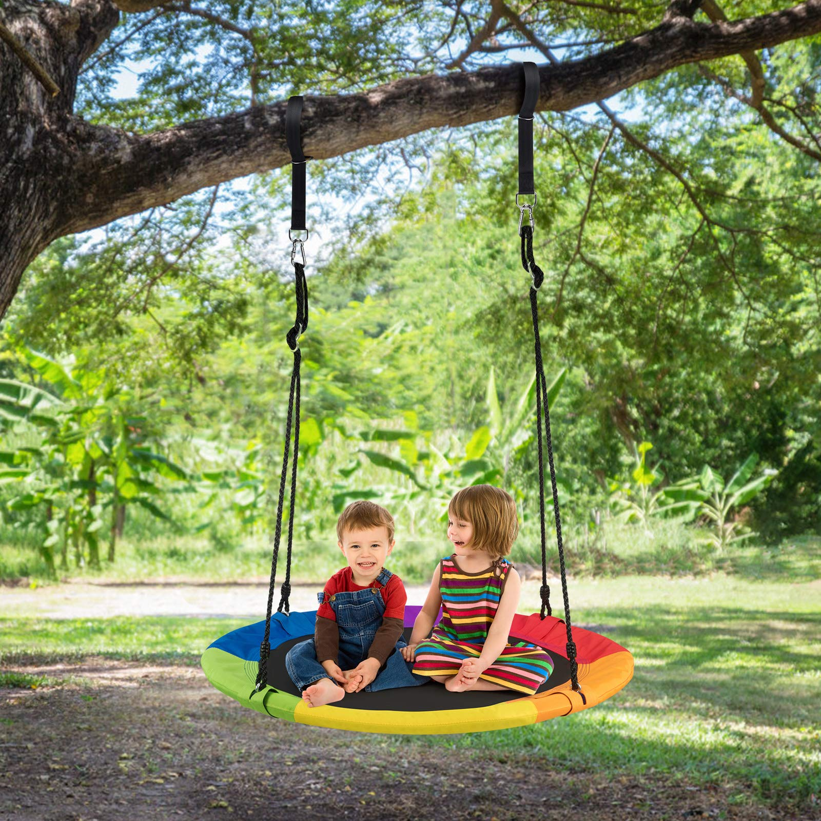 HOGEBABY 40'' Flying Saucer Tree Swing for Kids Adult, Indoor Outdoor 700 Lbs 900D Round Swing w/ Multi-ply Rope