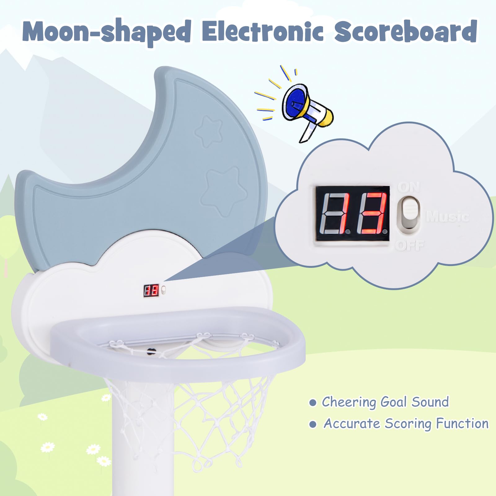 HOGEBABY Toddler Basketball Hoop with Electronic Scoreboard Cheer Sound - Image 3