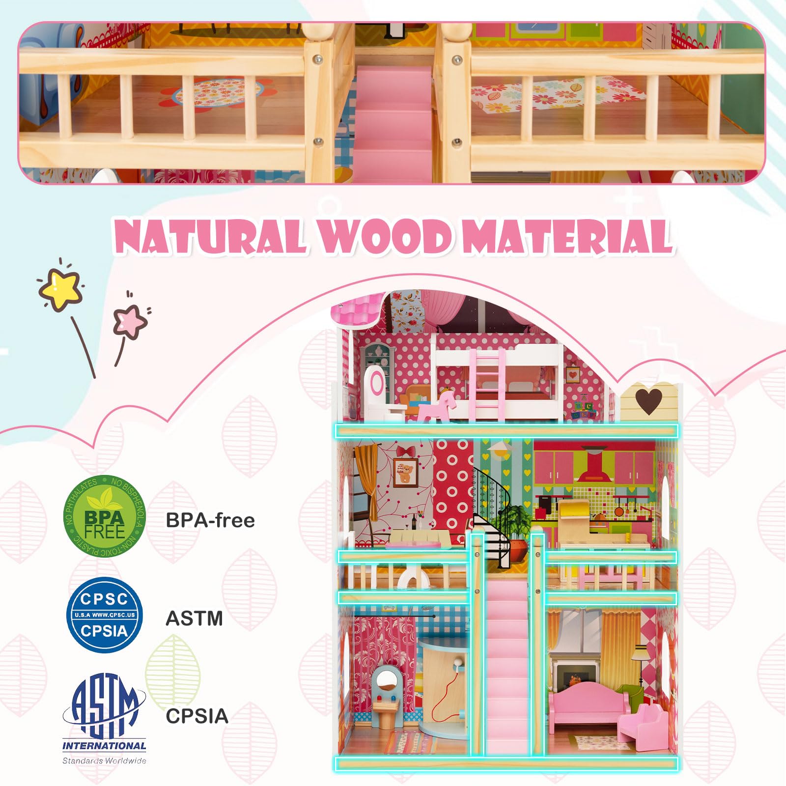 HOGEBABY Dollhouse, Toy Family House with 15 pcs Furniture, DIY Pretend Doll House - Image 5