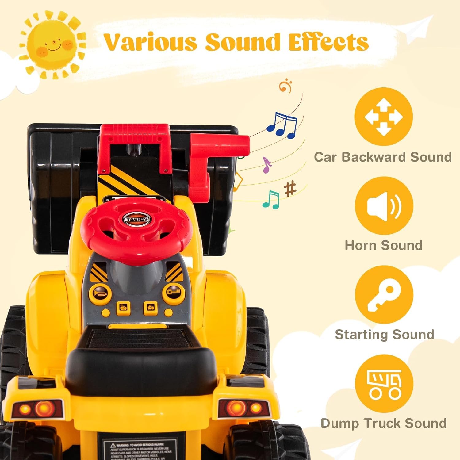 HOGEBABY 2-in-1 Ride on Excavator Bulldozer & Ride on Push Car (6V) - Image 3