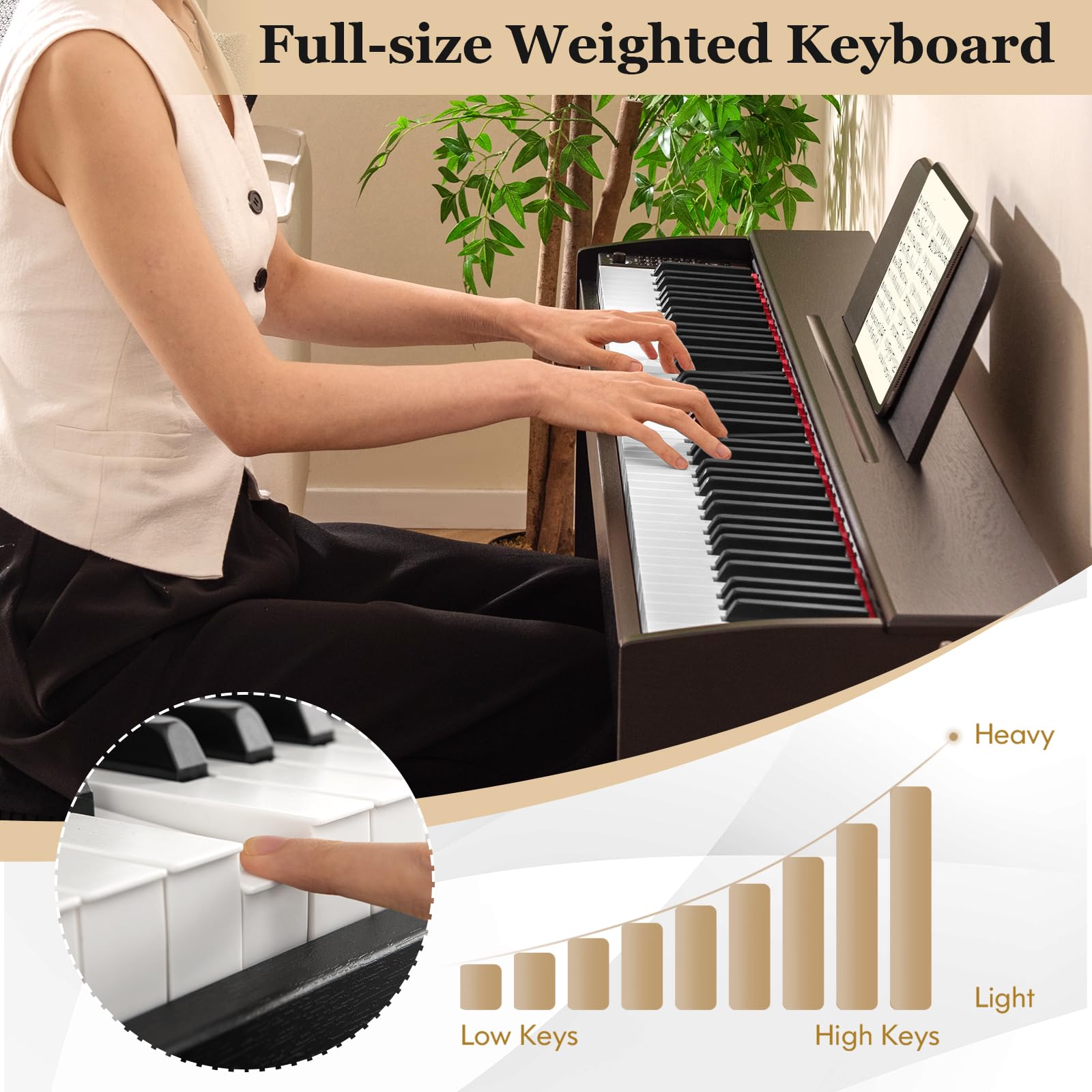 HOGEBABY 88 Key Weighted Hammer Action Electric Piano with Furniture Stand - Image 3
