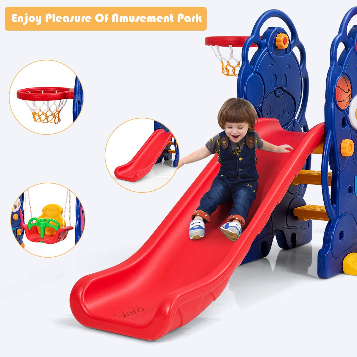 HOGEBABY Toddler Climber and Swing Set, 4 in 1 Climber Slide Playset w/Basketball Hoop (3-in-1 Bear Slide & Swing Set) - Image 4