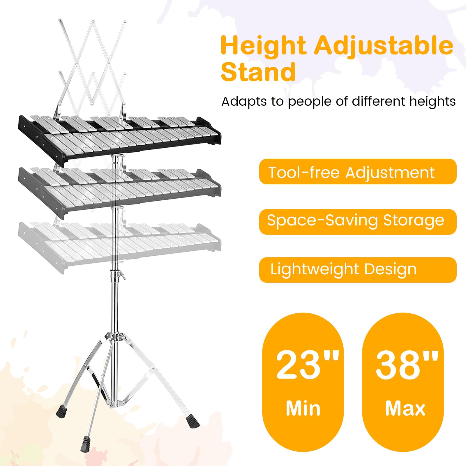 HOGEBABY 30 Notes Glockenspiel Xylophone Bell Kit, Xylophone Percussion Instrument with Height Adjustable Stand - Image 3