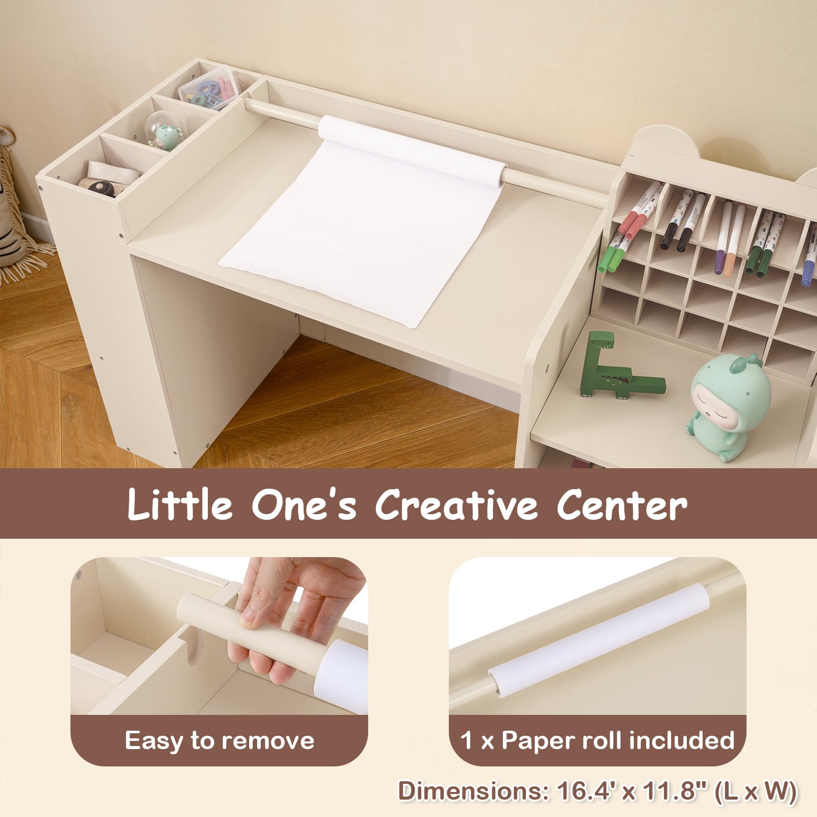 HOGEBABY Kids Desk and Chair Set Art Activity Desk Set with Detachable Paper Roll Holder - Image 3