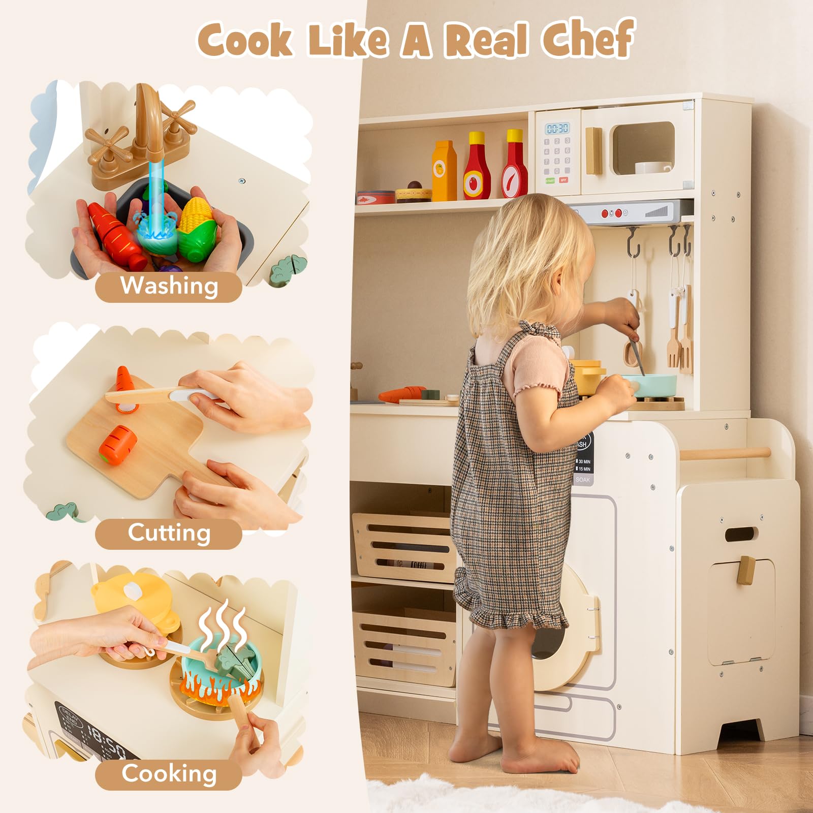 HOGEBABY Corner Kitchen Playset w/Real Lights & Sounds - Image 3