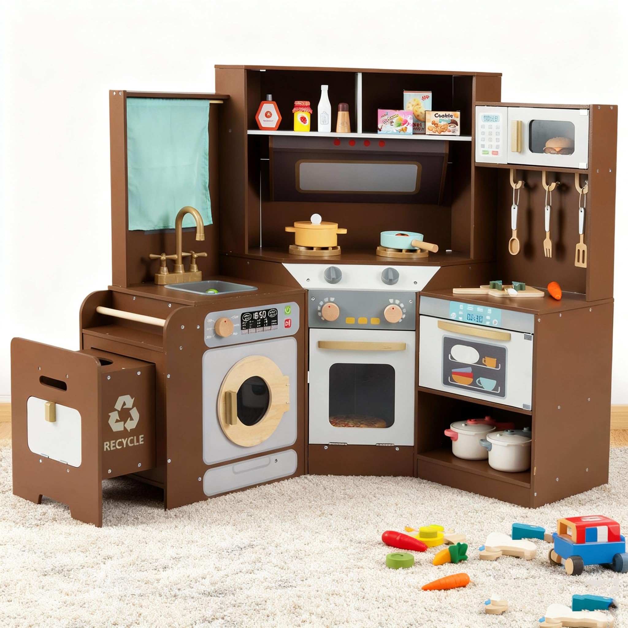HOGEBABY Corner Play Kitchen, Large Pretend Play Kitchen with/Real Light & Sound - Image 11