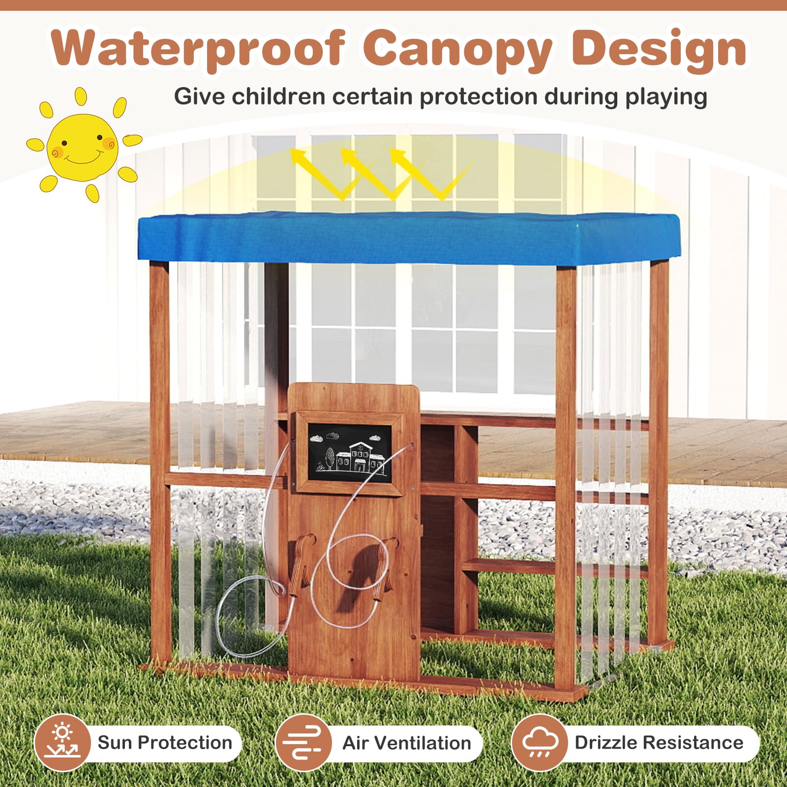 HOGEBABY Kids Gas Station Playhouse Outdoor Pretend Playset with Gas Refueling Guns - Image 3