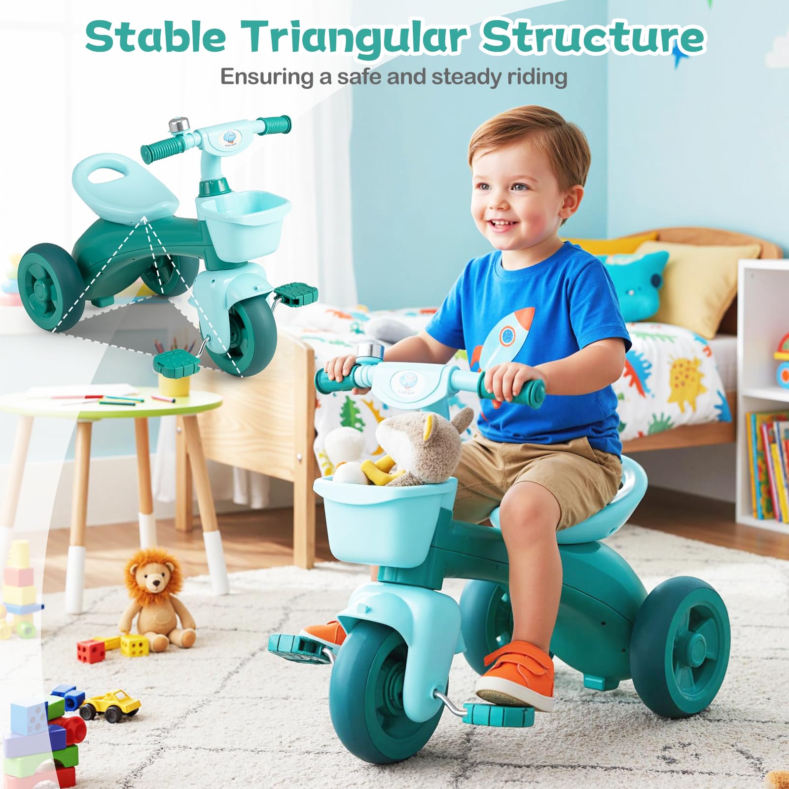 HOGEBABY Toddler Bike Kids Tricycle with Front & Rear Storage Basket - Image 5