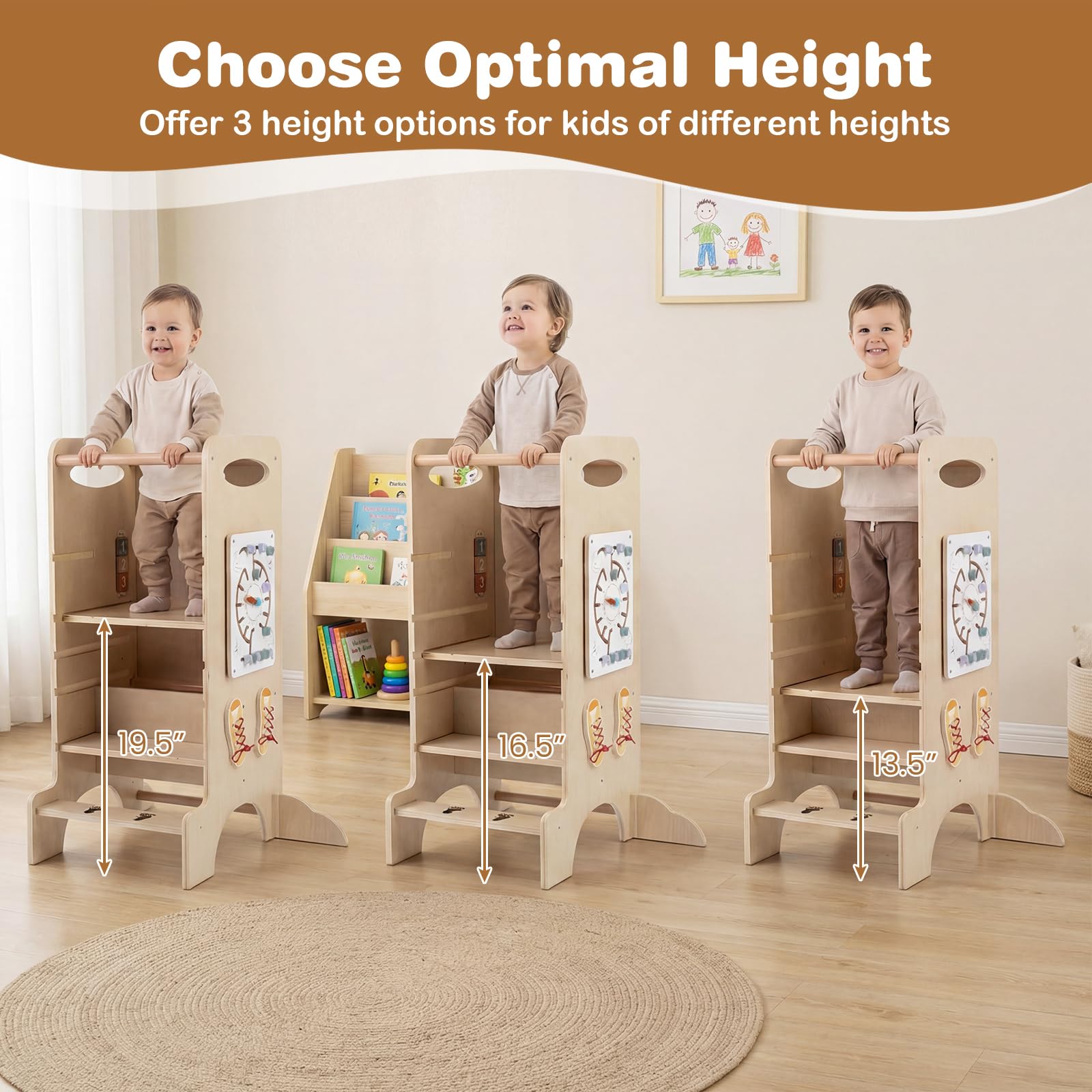 HOGEBABY Wooden Kids Standing Tower Detachable Chalkboard & Montessori Games - Image 4