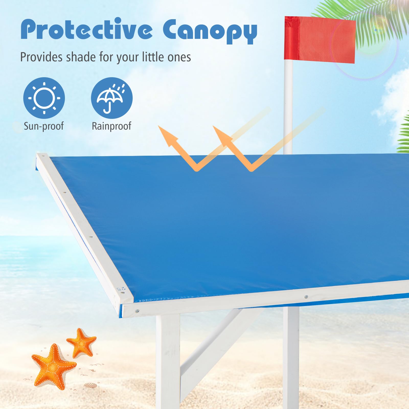 HOGEBABY Pirate Ship Sandbox with Canopy Fir Wood Boat Sand Box w/Flag - Image 3