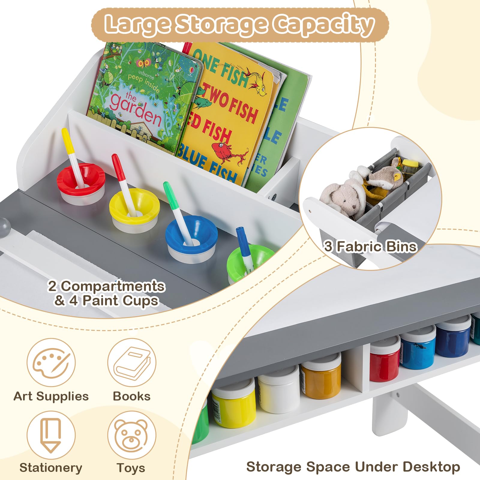 HOGEBABY Toddler Art Activity Desk Set Wooden Children Craft Table - Image 4