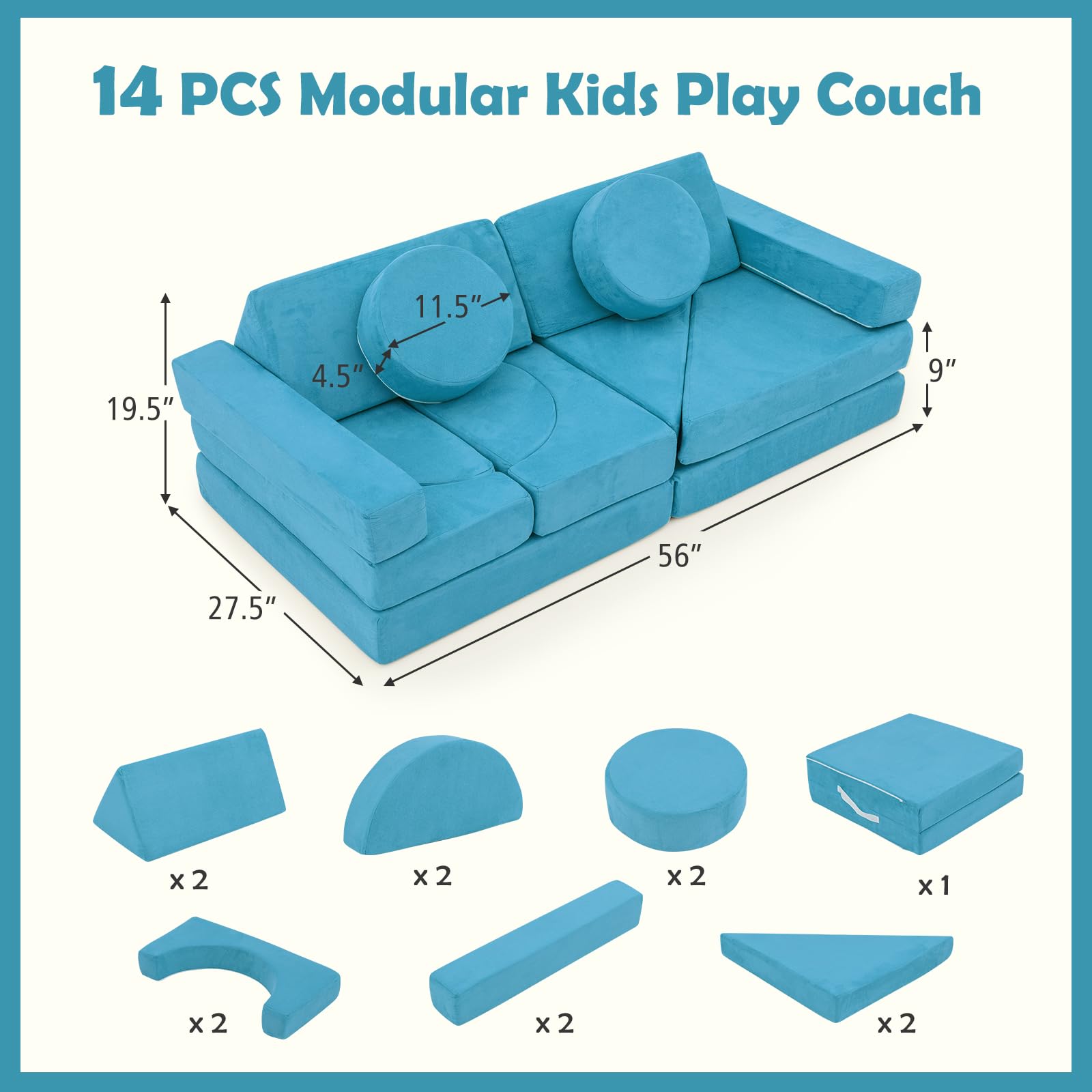 HOGEBABY 14 PCS Modular Kids Play Couch Child Sectional Sofa - Image 3
