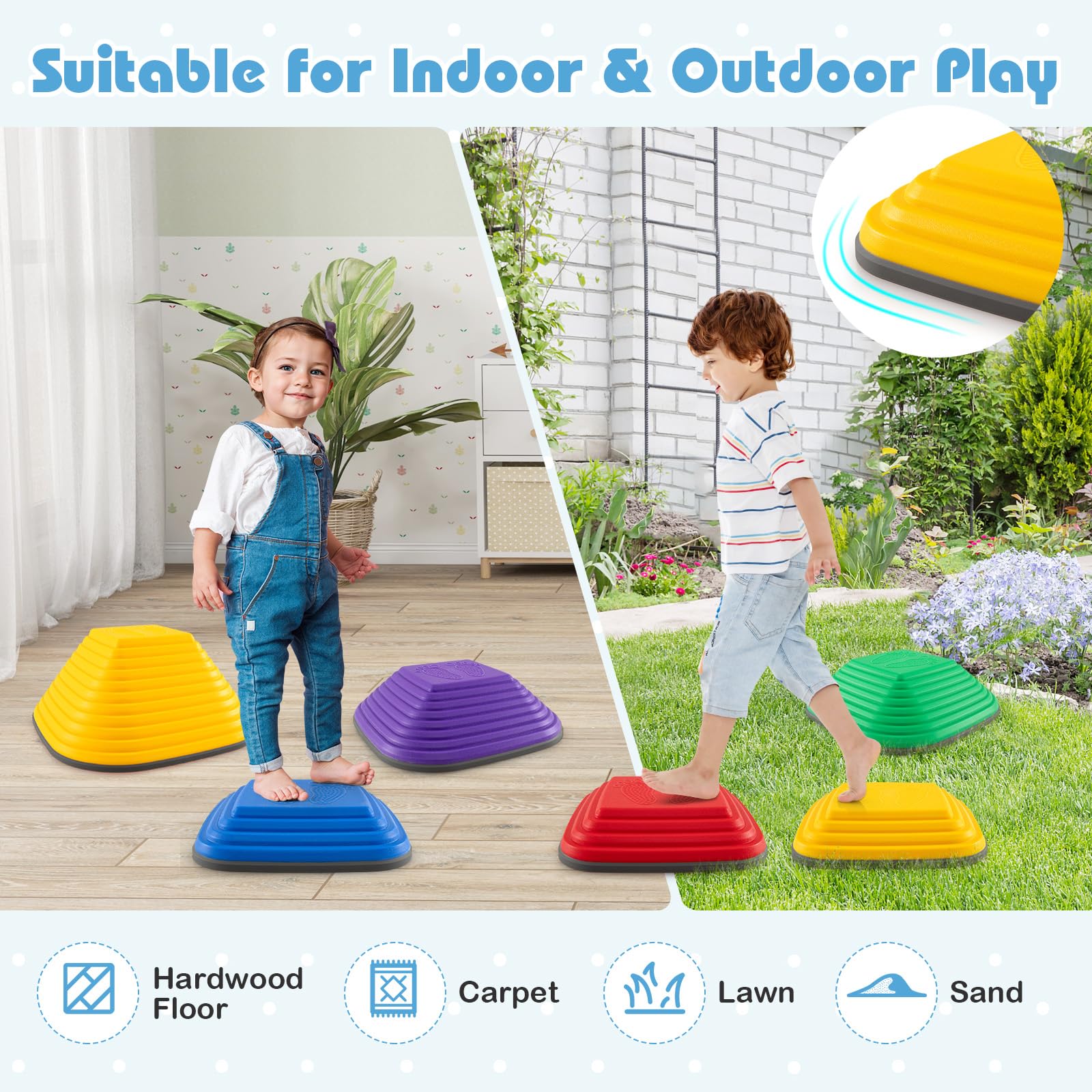 HOGEBABY Stepping Stones for Kids, Non-Slip Toddler Sensory Balance Blocks - Image 3