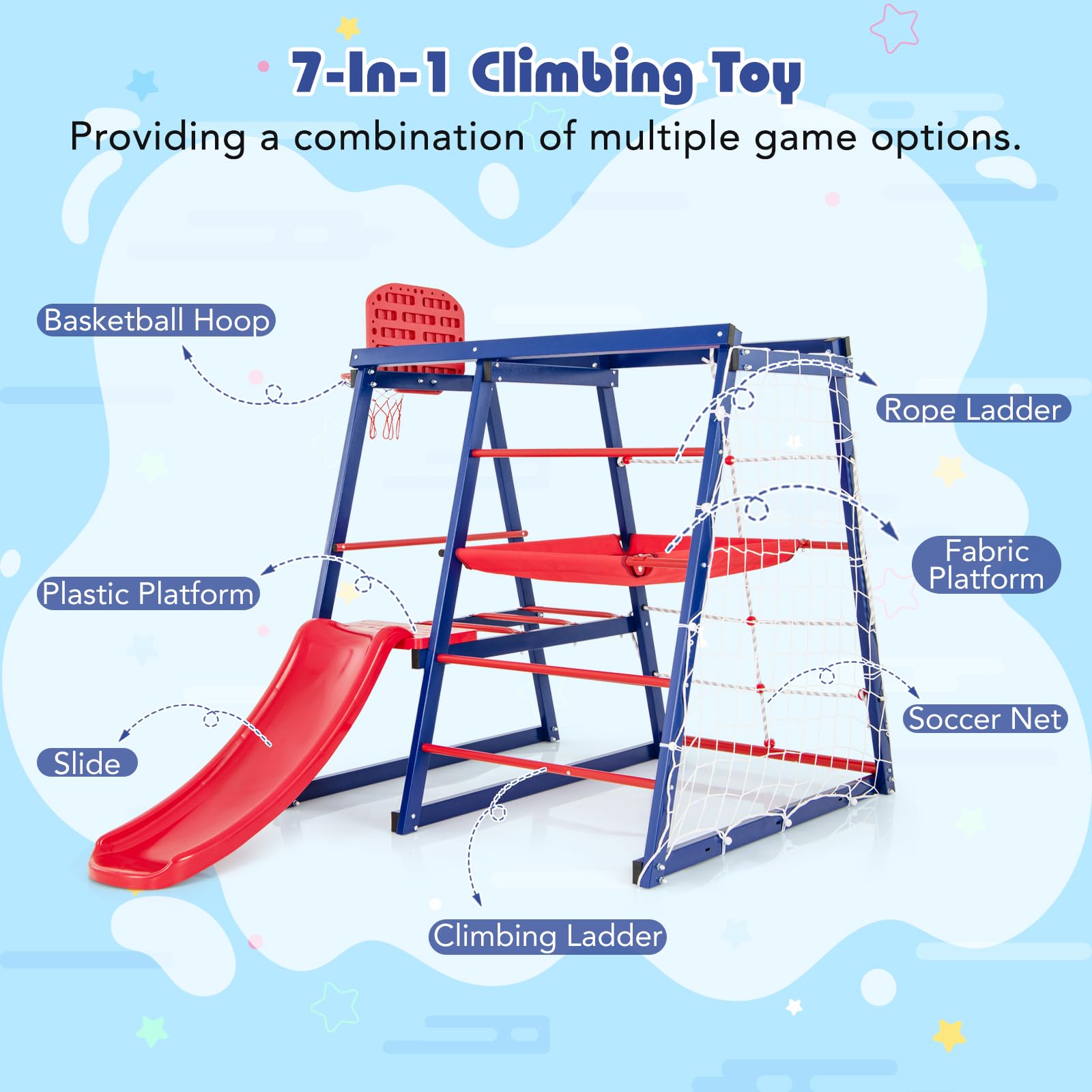 HOGEBABY 7 in 1 Climbing Toys for Toddlers, Indoor Outdoor Kids Gym for Exercise w/Climbing Net - Image 4