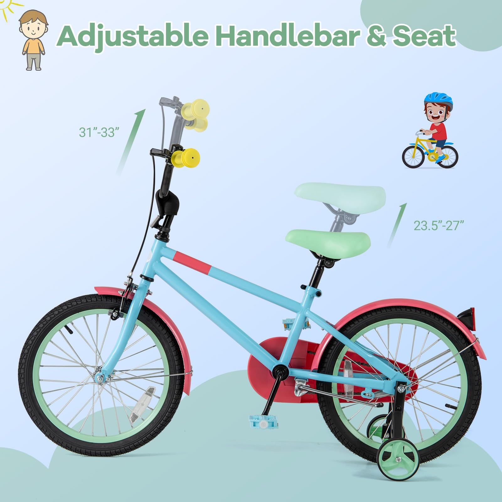 HOGEBABY Colorful Macarons Kids Bike,18 Inch Sporty Children's Bicycle with Training Wheels - Image 3