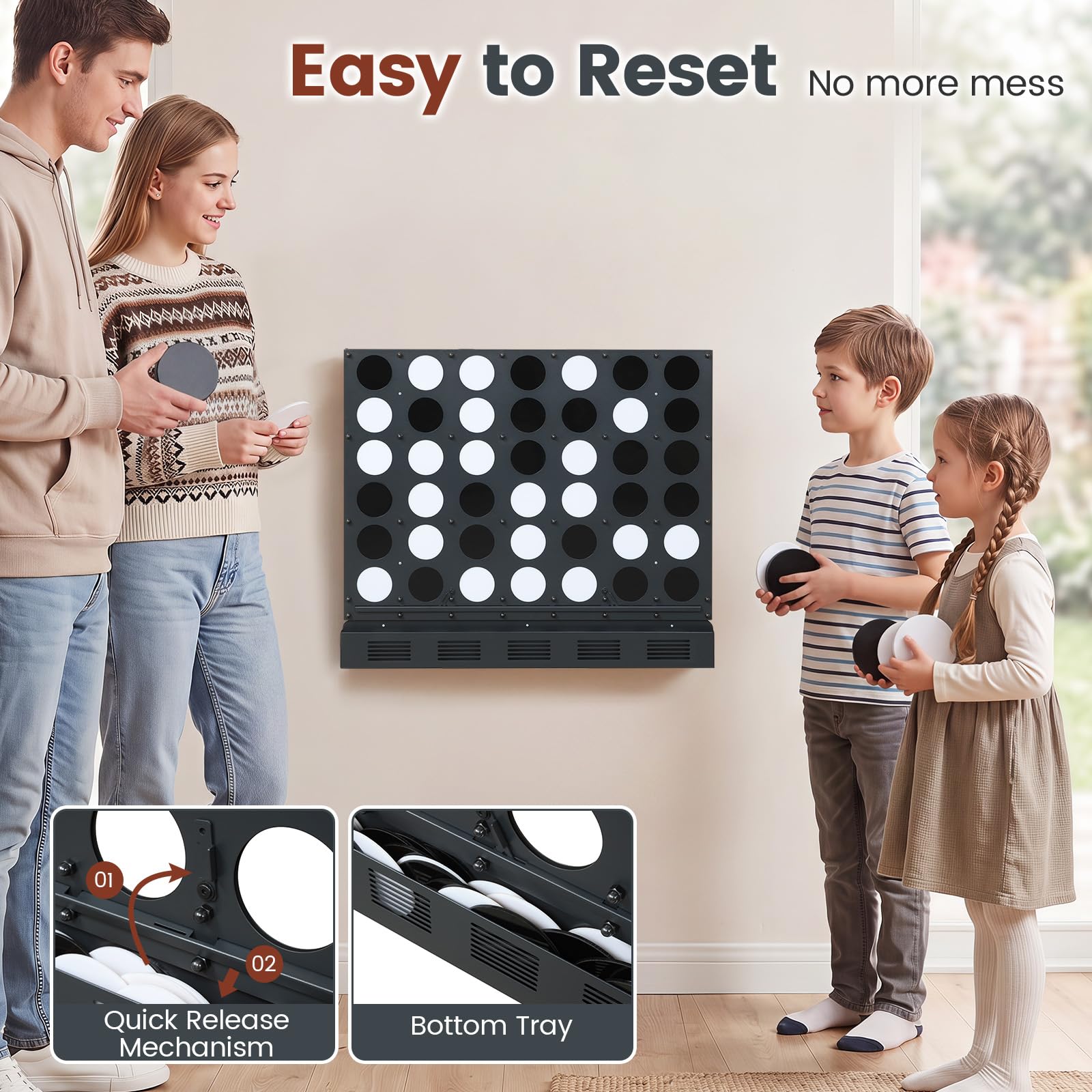 HOGEBABY Wall Mounted Giant 4-in-a-Row Game for Adults Family Party | Jumbo 4-to-Score Game with Quick Release Mechanism - Image 6