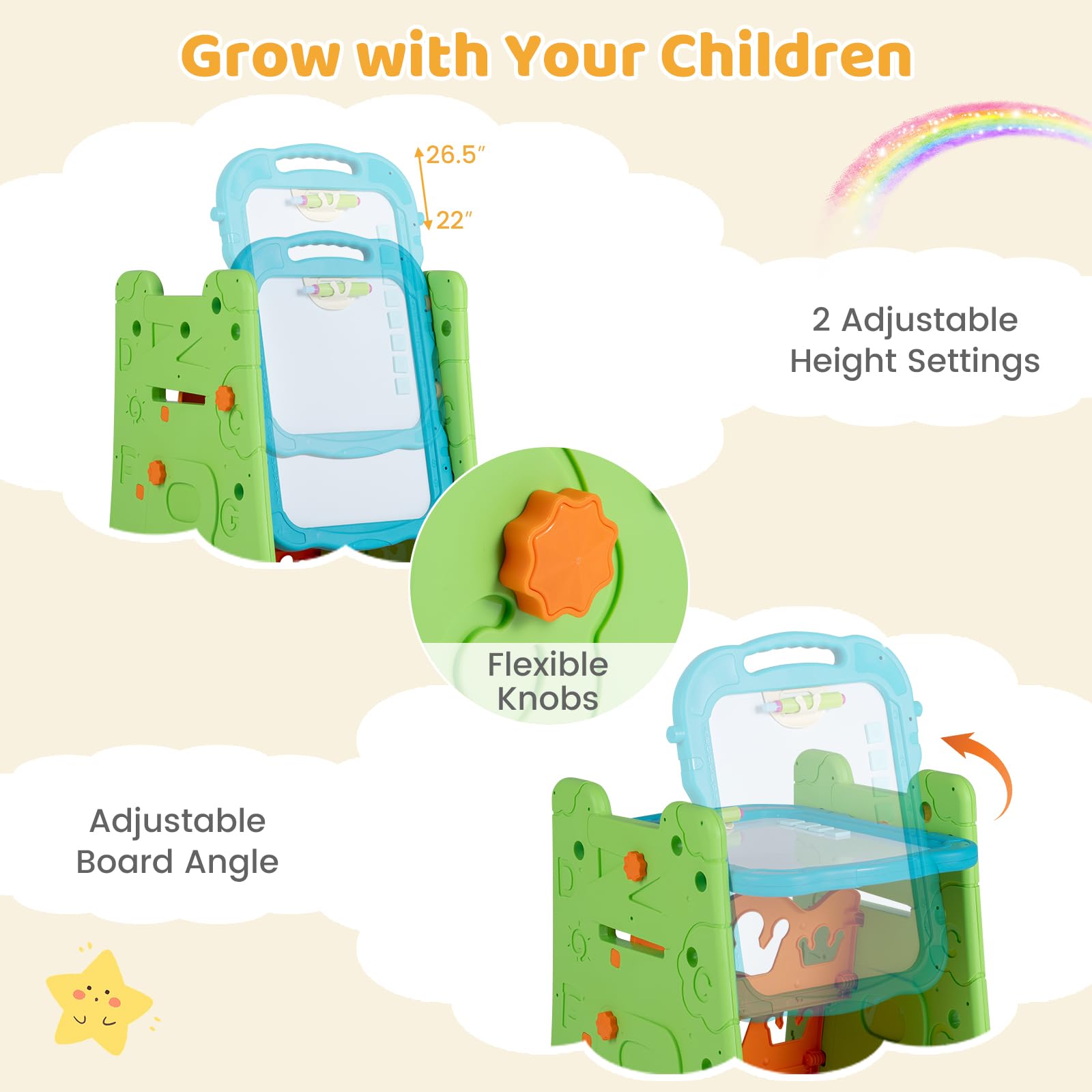 HOGEBABY 4 in 1 Art Easel for Kids | Chalkboard & Whiteboard w/ Book Rack & Art Accessories - Image 5