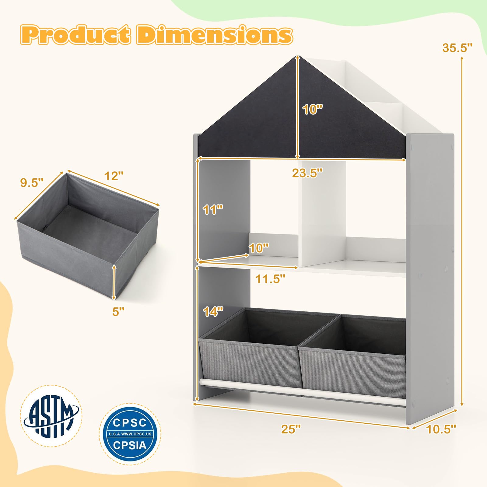 HOGEBABY Kids Bookshelf, Wooden Dollhouse Bookcase with Blackboard, Whiteboard - Image 4