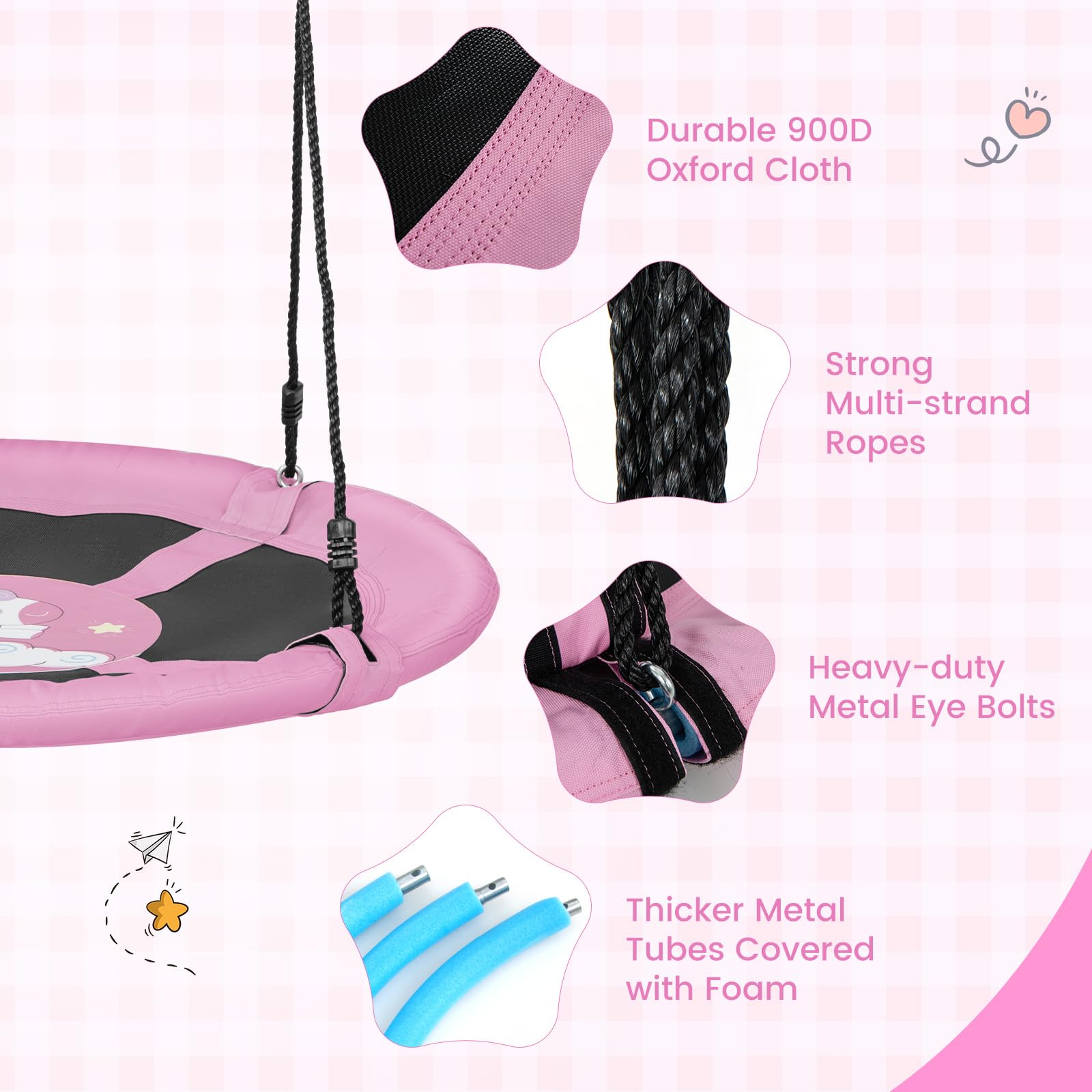 HOGEBABY 40" Saucer Tree Swing for Kids, Flying Saucer Swing with 2 Carabiners, Adjustable Ropes, Waterproof 900D Oxford Cloth, Round Swing - Image 12