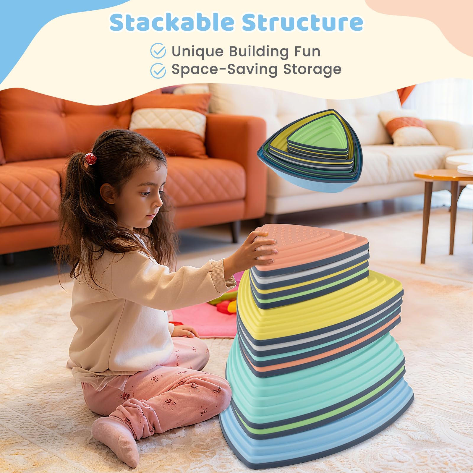 HOGEBABY Stepping Stones for Kids Set of 11 Non-Slip Toddler Balance Stones - Image 3