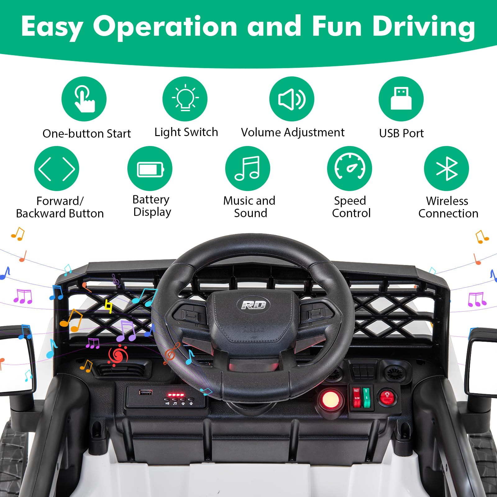 HOGEBABY Kids Ride On Truck, 12V Battery Powered Electric Vehicles w/Remote Control - Image 6