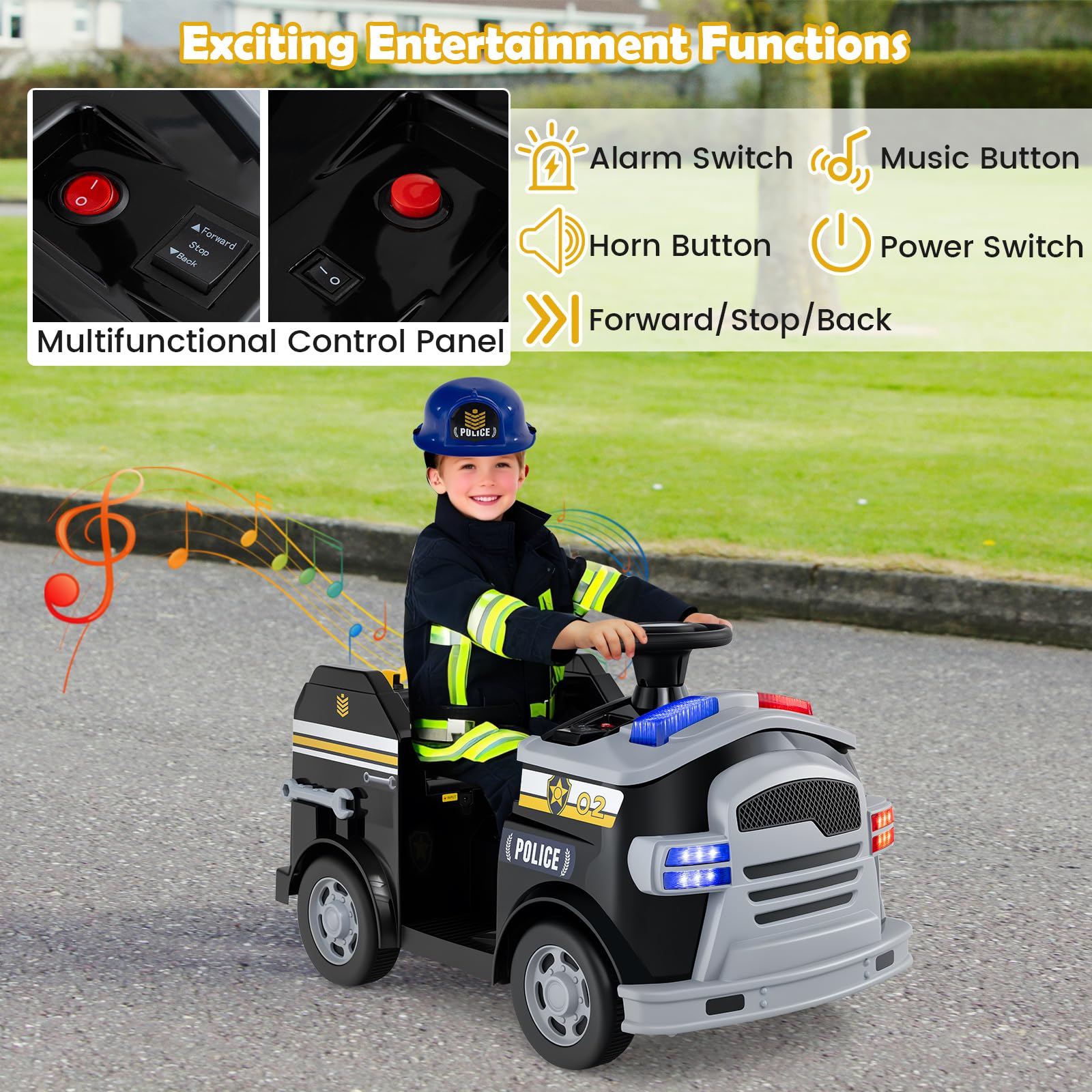 HOGEBABY Police Car Ride on 12V Electric Cop Truck Kids Car - Image 3