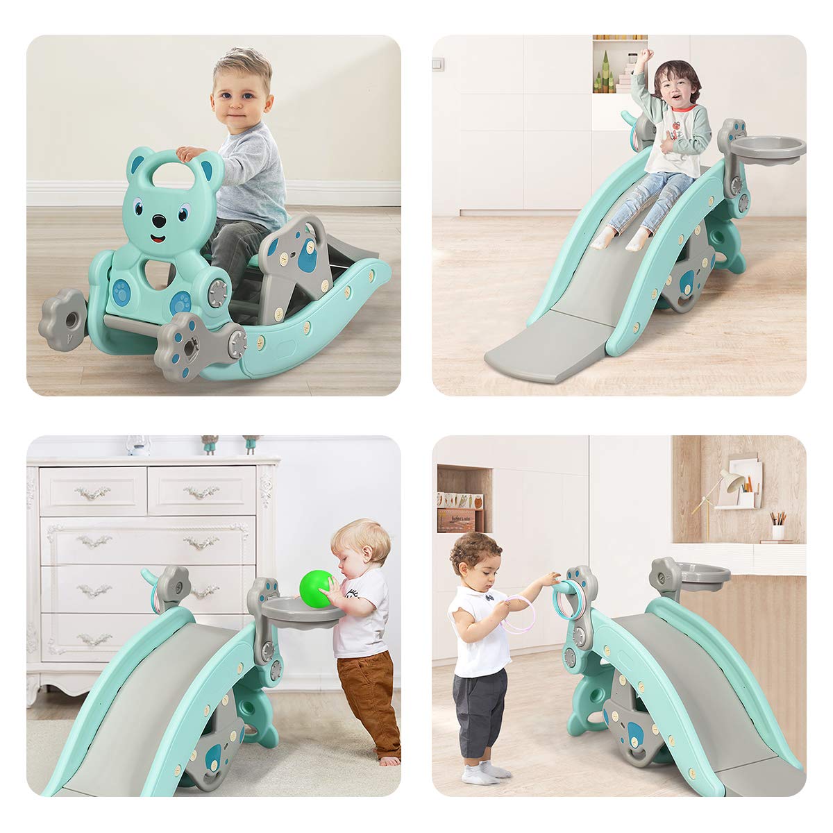 HOGEBABY 5 in 1 Toddler Slide Rocking Toy, Slide for Kids with Detachable Stool, Foldable Climber Playground Slide - Image 3