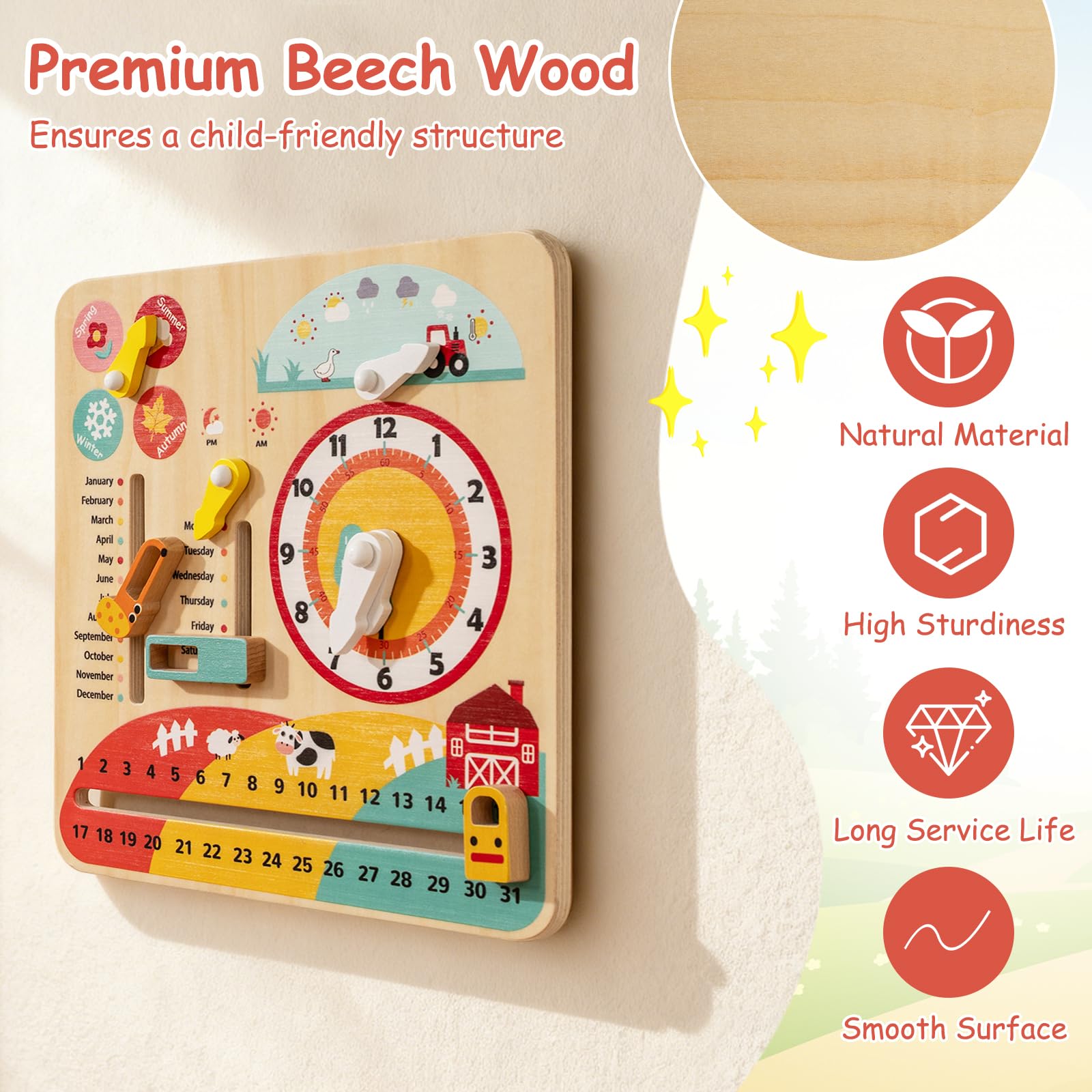 HOGEBABY Montessori Kids Daily Learning Clock Toy - Image 3