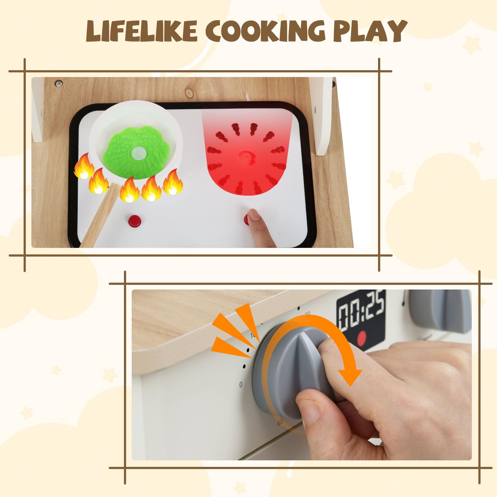 HOGEBABY Corner Play Kitchen Wooden Toy Cooking Set - Image 4