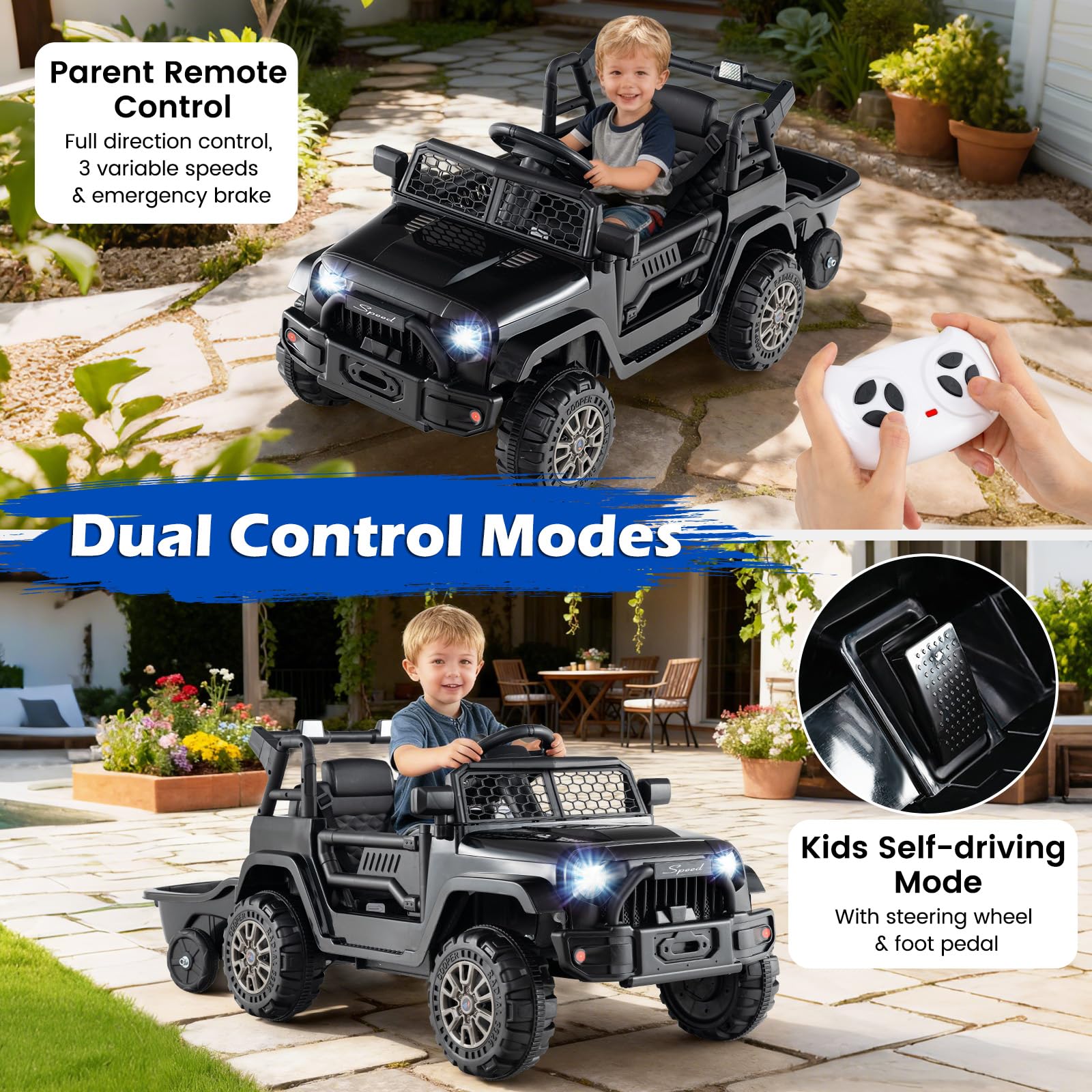 HOGEBABY Ride on Car with Detachable Trailer 12V Battery Powered Ride on Truck - Image 3