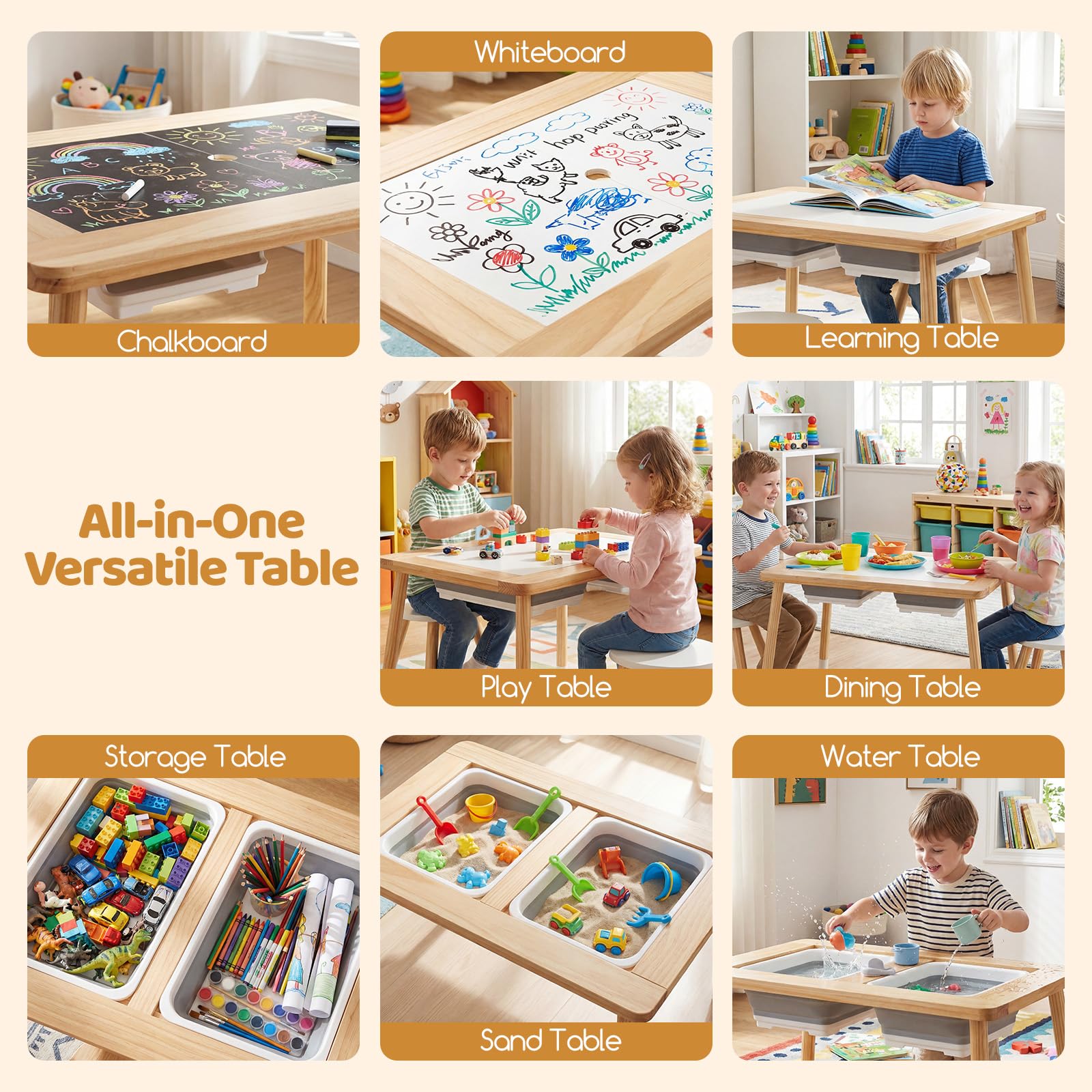 HOGEBABY Sensory Table and Chairs Wooden Kids Activity Table Set - Image 3