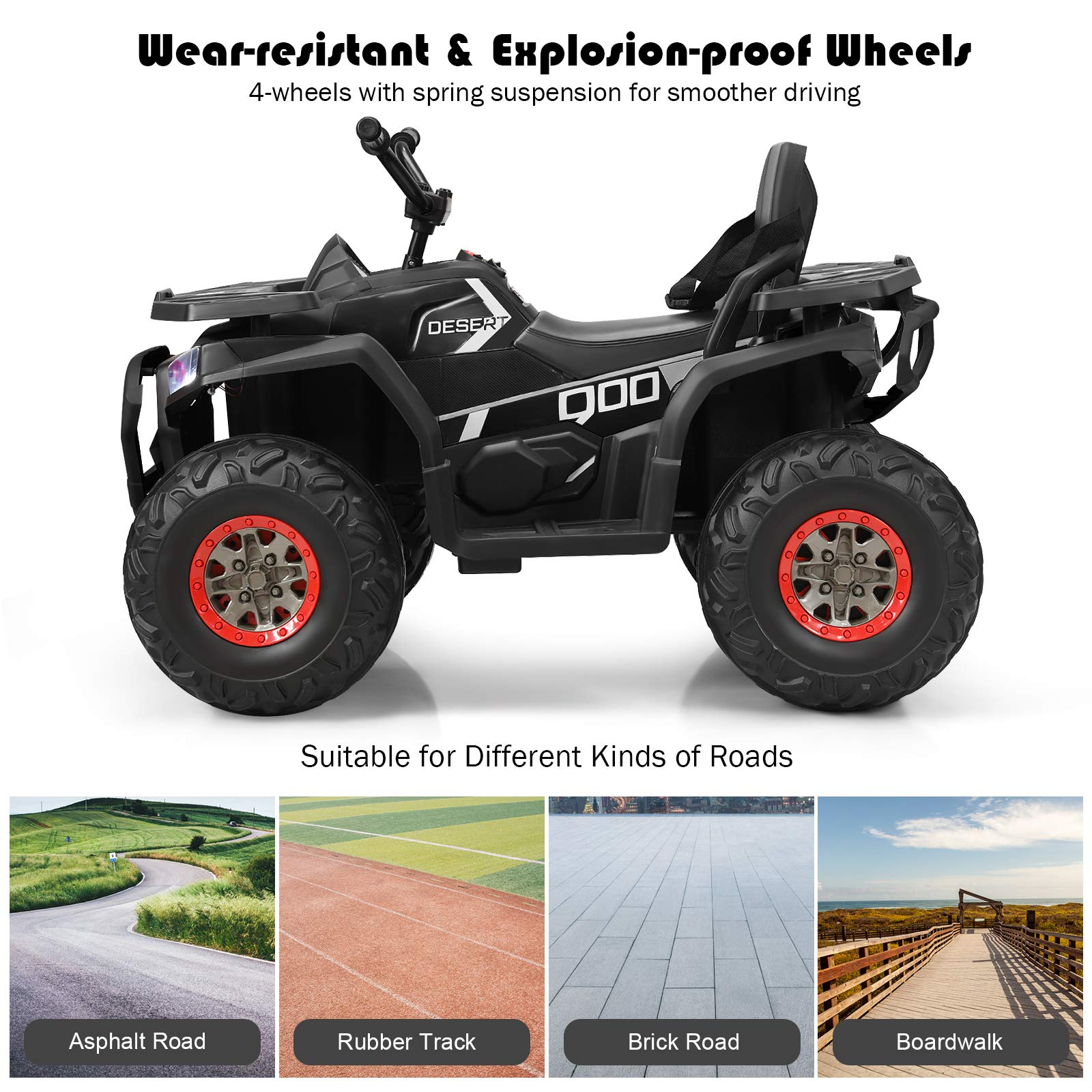 HOGEBABY Kids ATV, 12V Battery Powered Electric Vehicle, 4 Wheeler Quad for Boy & Girl Gift, Ride on ATV - Image 4