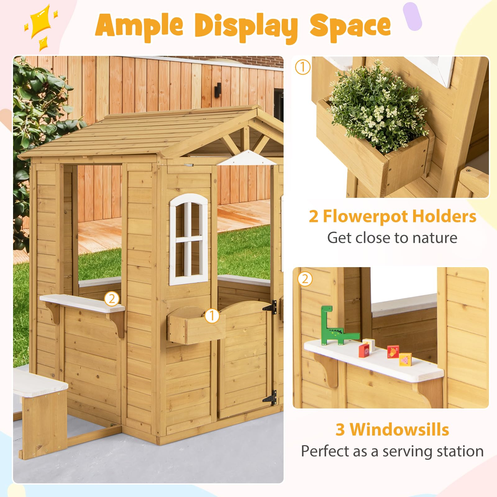 HOGEBABY Fir Wood Outdoor Playhouse for 2+ Years Old Kids - Image 3