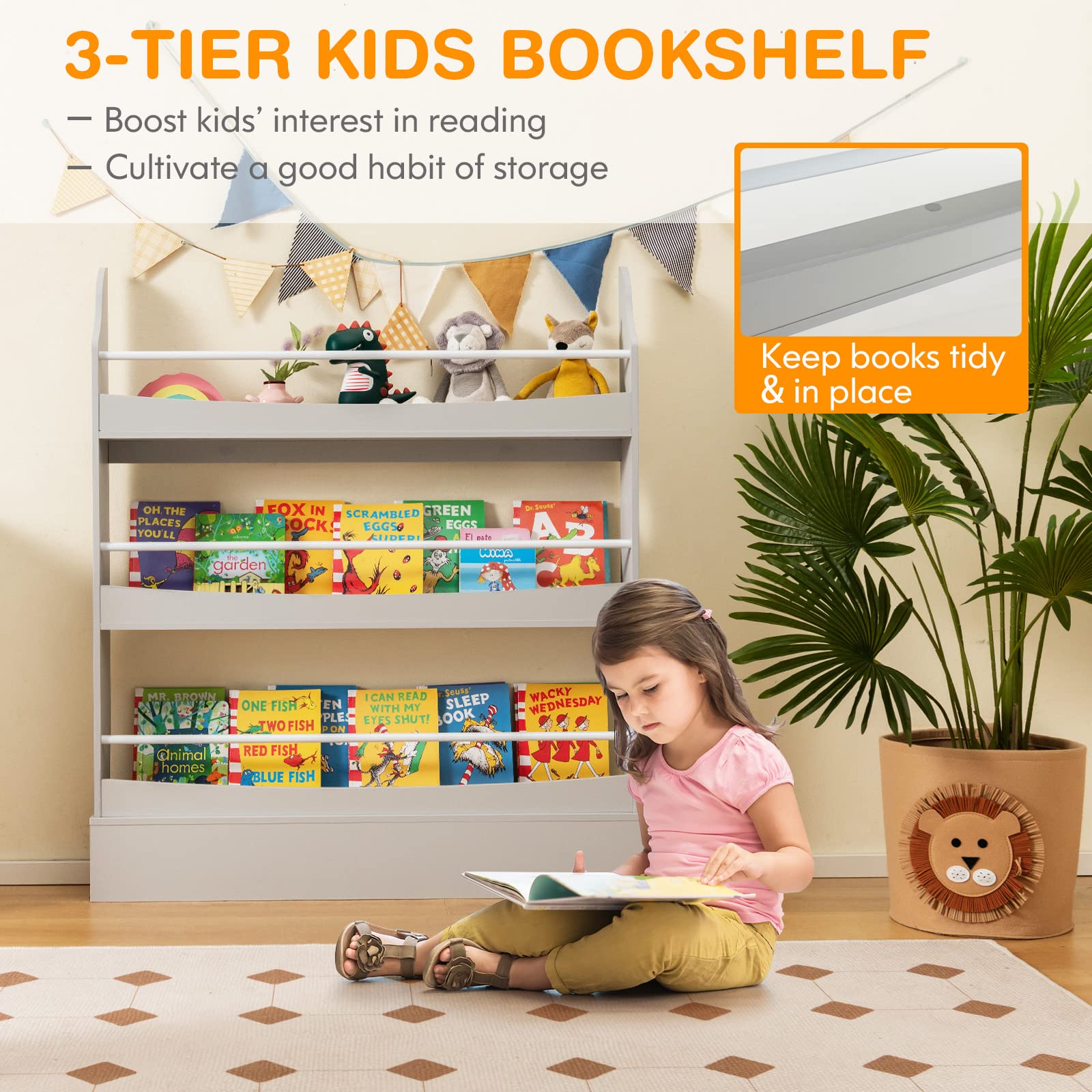 HOGEBABY Kids Bookshelf, Book Shelf Organizer for Books and Toys, Toddler Space-Saving Wall - Image 5