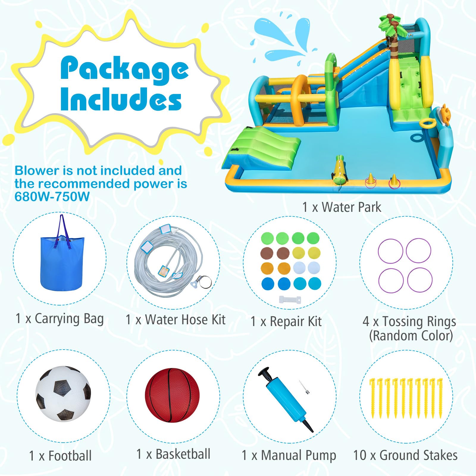 HOGEBABY Inflatable Water Slide Park 9-in-1 Water Slide with Basketball Rim - Image 3