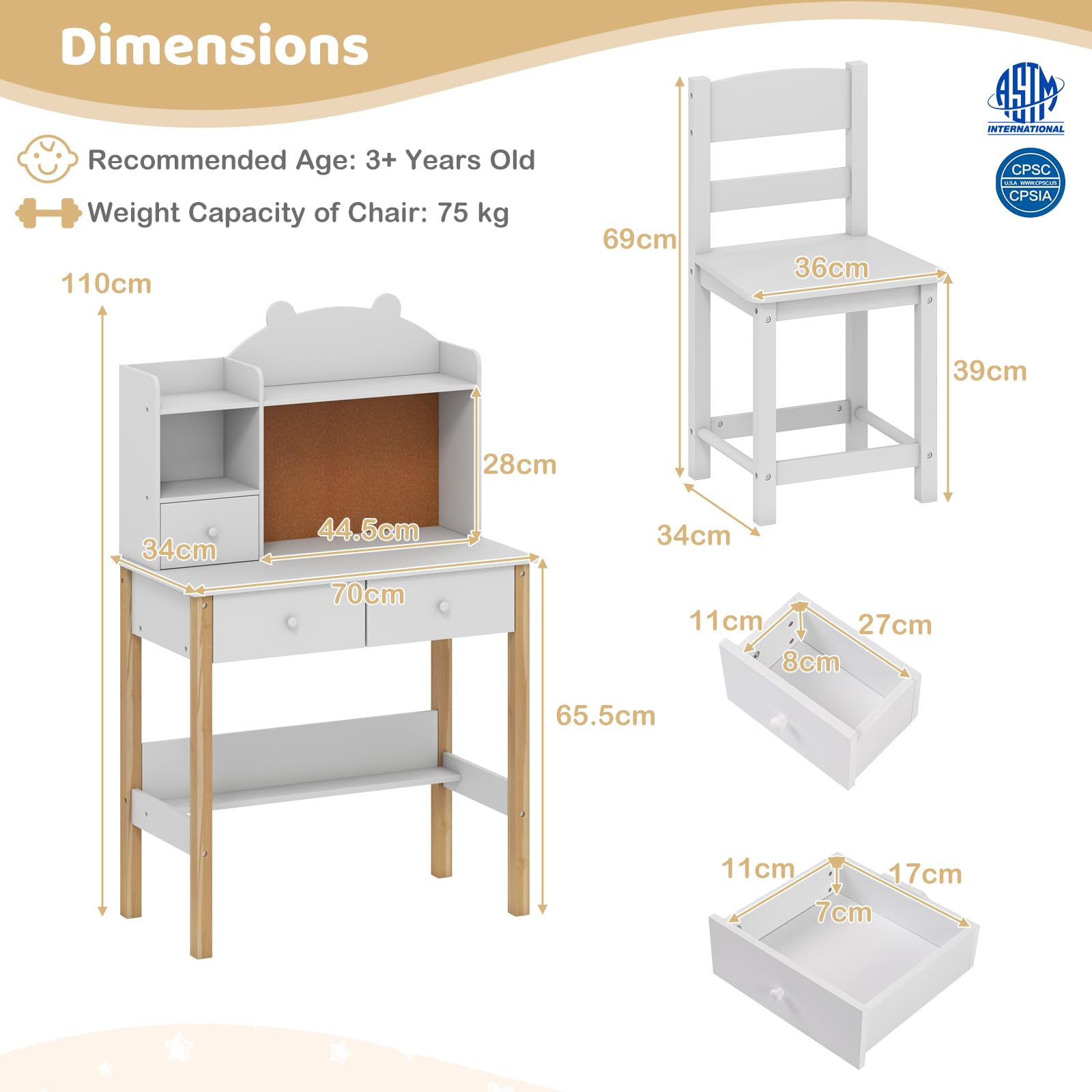 HOGEBABY Kids Wooden Study Writing Table Set w/Hutch - Image 3
