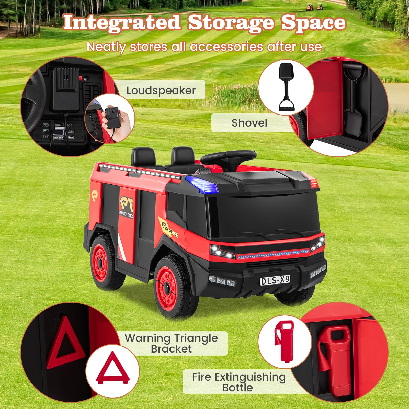 HOGEBABY Kids Ride on Fire Truck, 2-Seater Kids Electric Vehicle Ride on Toy w/Remote Control - Image 3