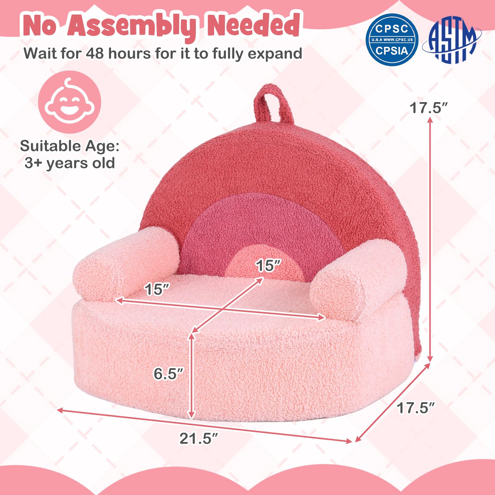 HOGEBABY Kids Couch, Comfy Toddler Soft Sofa Chair with Fleece Fabric Cover - Image 3