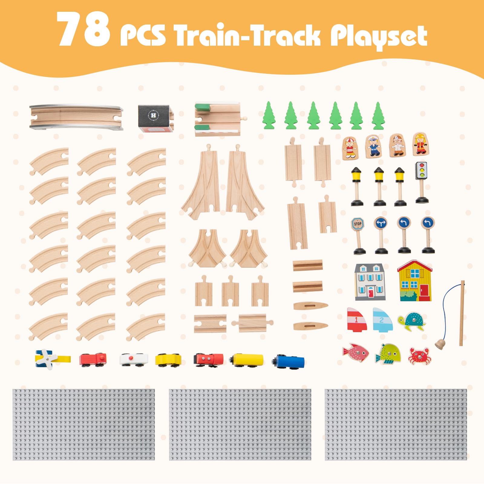 HOGEBABY Train Table 5 in 1 Kids Activity Wooden Set w/ 78 Pieces Railway Playset - Image 5