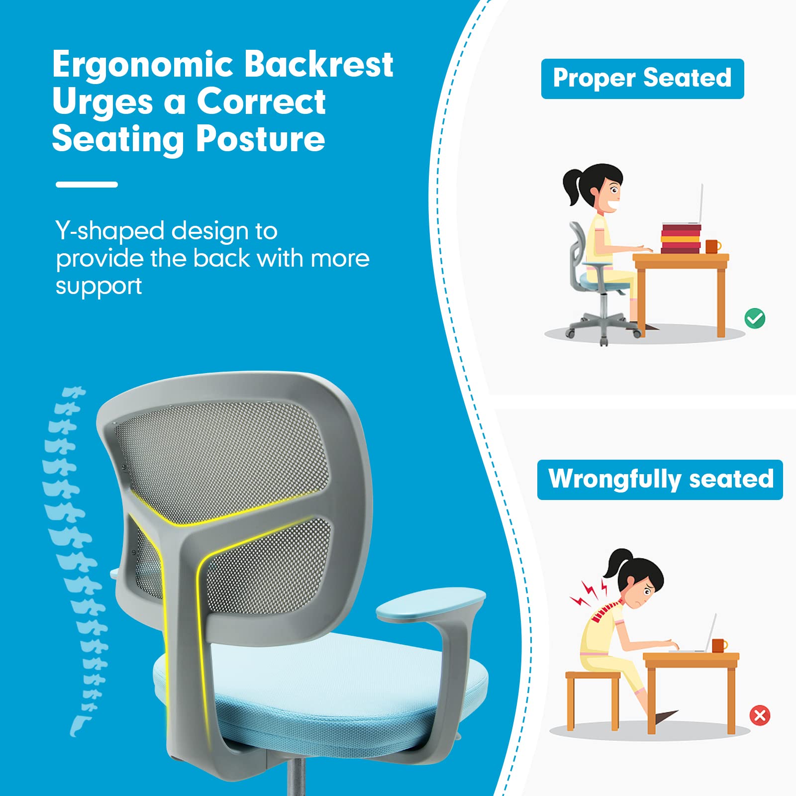 HOGEBABY Kids Desk Chair, Children Study Computer Chair with Adjustable Height, Ergonomic Kids Task Chair for 3-10 - Image 5