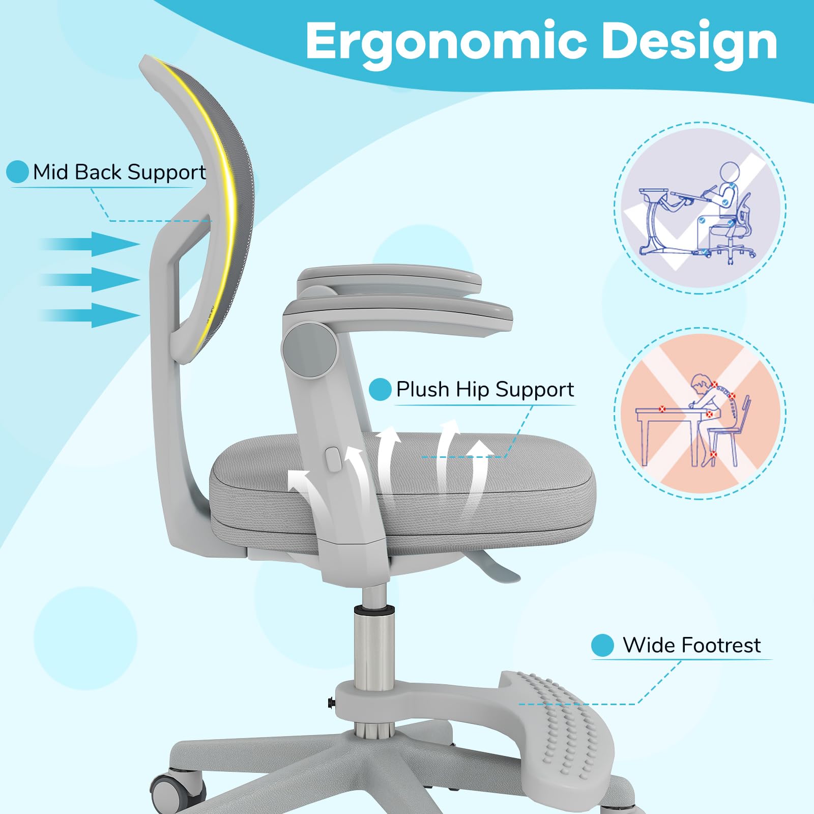 HOGEBABY Kids Desk Chair Student Ergonomic Computer Chair with Wheels - Image 7