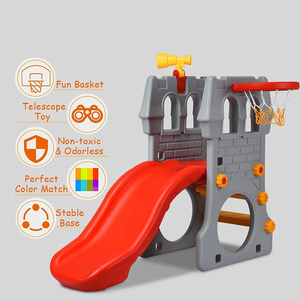 HOGEBABY Toddler Slide Playground Climber Set, 5 in 1 Slide for Kids with Basketball Hoop, Kids Large Slide Playset Gift for Both Indoor Outdoor Use - Image 4