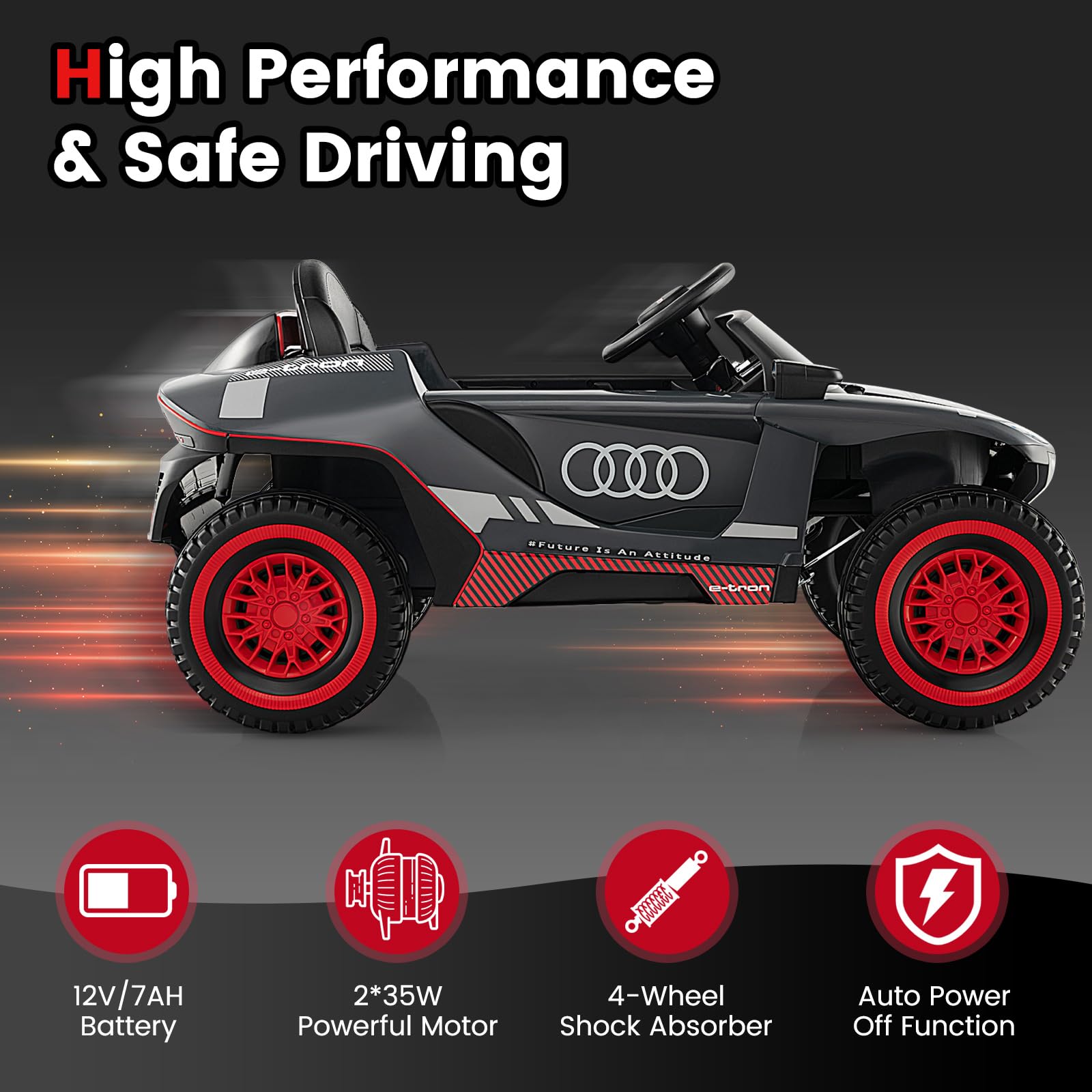 HOGEBABY Ride on Car, Audi Licensed E-tron Racing Car, 12V Battery Powered Electric Vehicle - Image 6