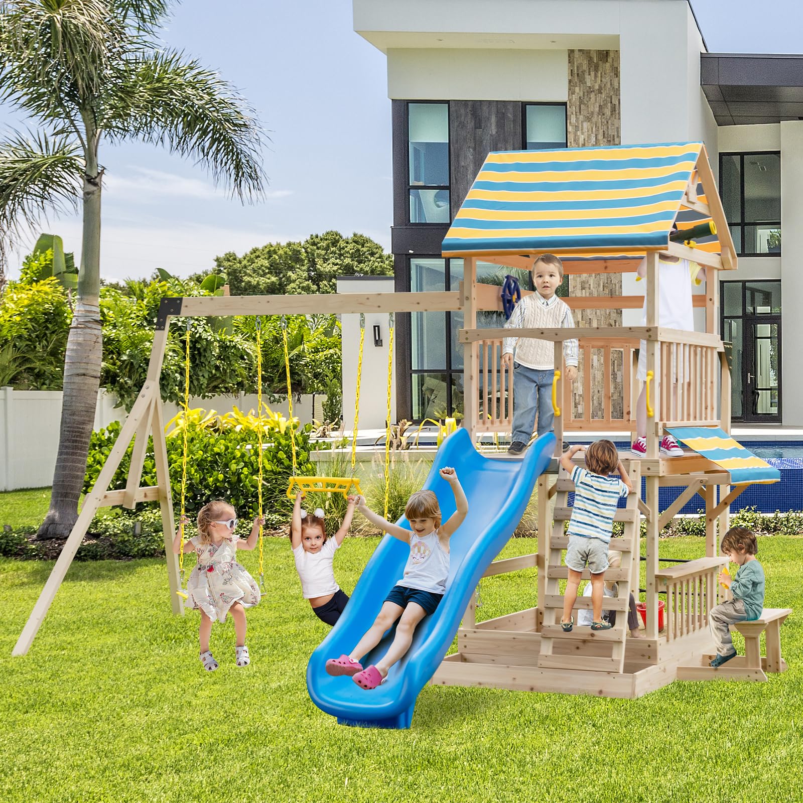 HOGEBABY Wooden Swing Set for Backyard - Image 2