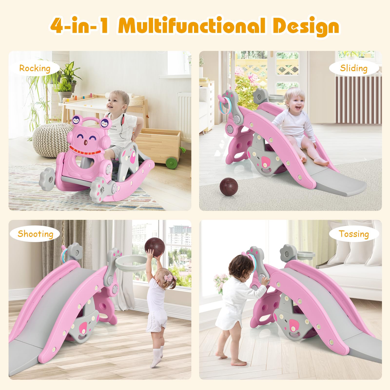 HOGEBABY 5 in 1 Toddler Slide Rocking Toy, Slide for Kids with Detachable Stool - Image 5