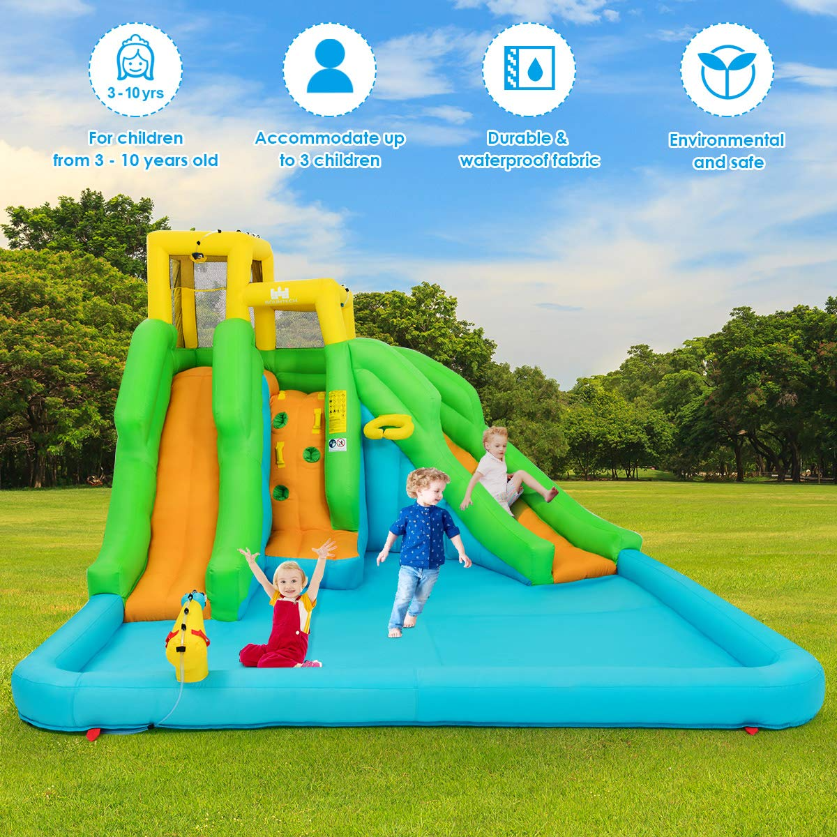 HOGEBABY Inflatable Water Slide, 6 in 1 Kids Waterslide Park for Outdoor w/Blower, Dual Slides for Racing Fun - Image 4