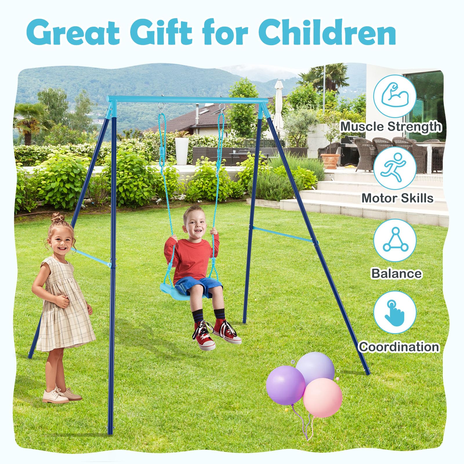 HOGEBABY Swing Sets for Backyard, All Weather A-Frame Swing Stand Frame with Adjustable Swing Seat - Image 4