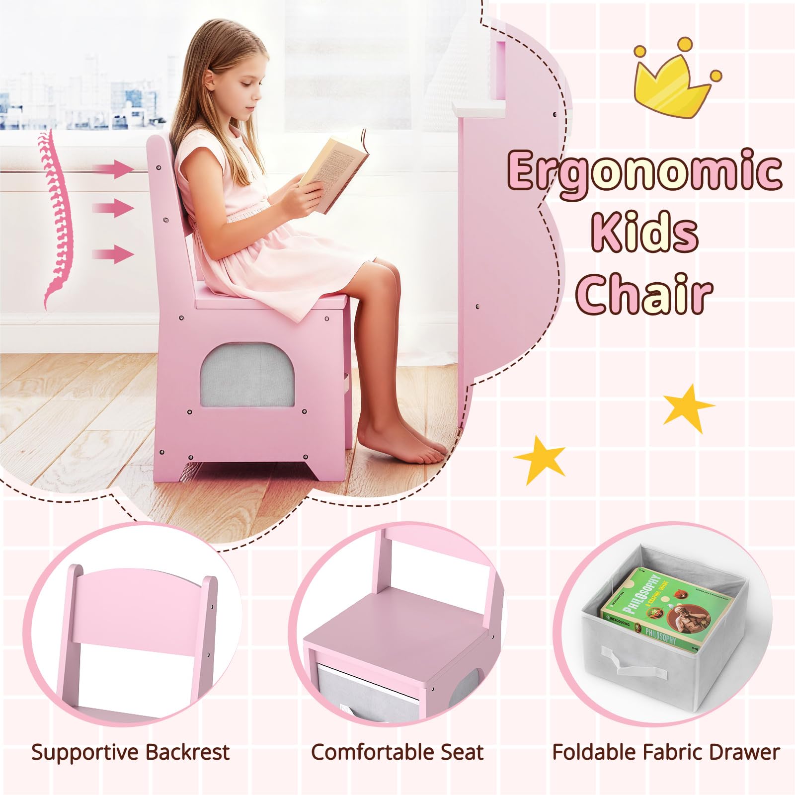 HOGEBABYKids Vanity Table and Chair Set with Lights - Image 4