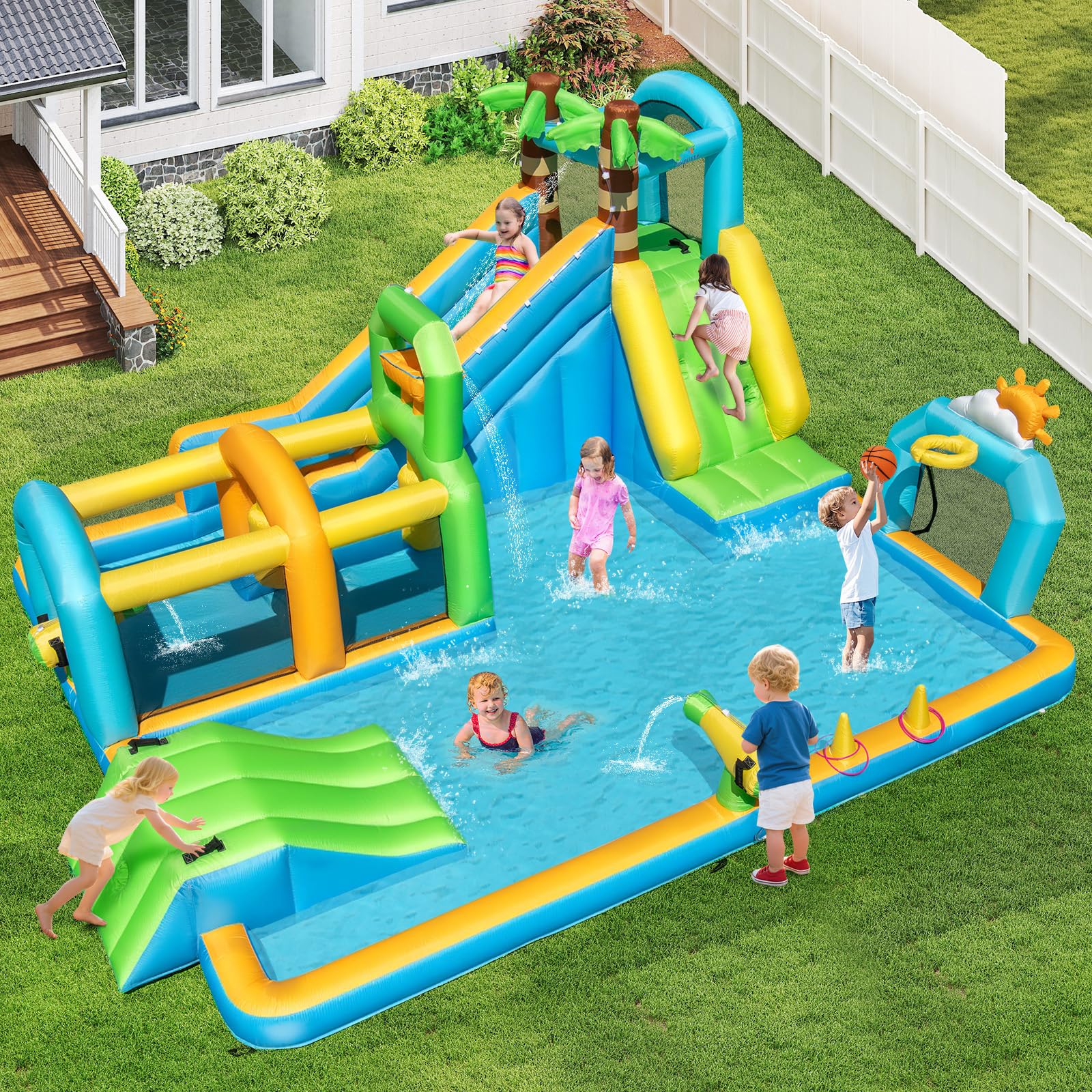 HOGEBABY Inflatable Water Slide Park 9-in-1 Water Slide with Basketball Rim - Image 5